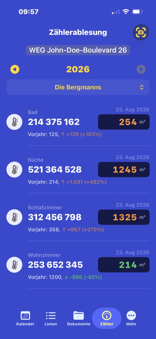 Zählerstände in der HOT-App